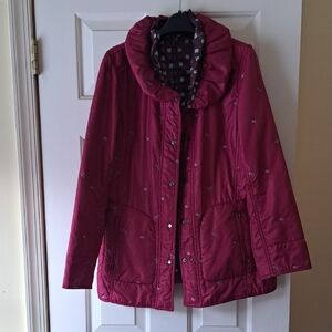 Women's Burgundy & Brown reversible Jacket with Ruffled Collar